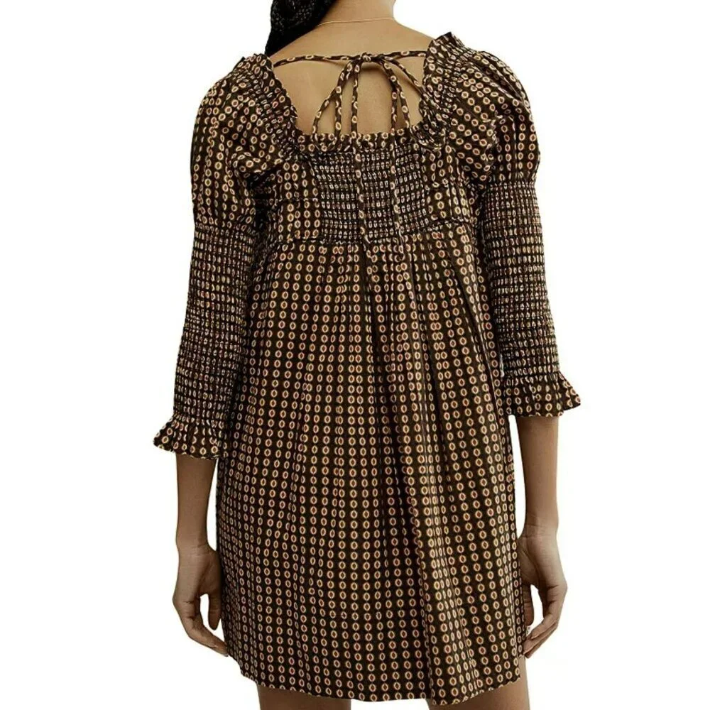 Free People Star Dip Smocked Back Babydoll Mini Dress Small NWT